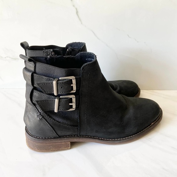 Fat Face Distressed Leather boots Double Buckle Black Sz 38 - Picture 2 of 8